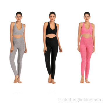 Pantalon et soutien-gorge legging de yoga jacquard à la mode